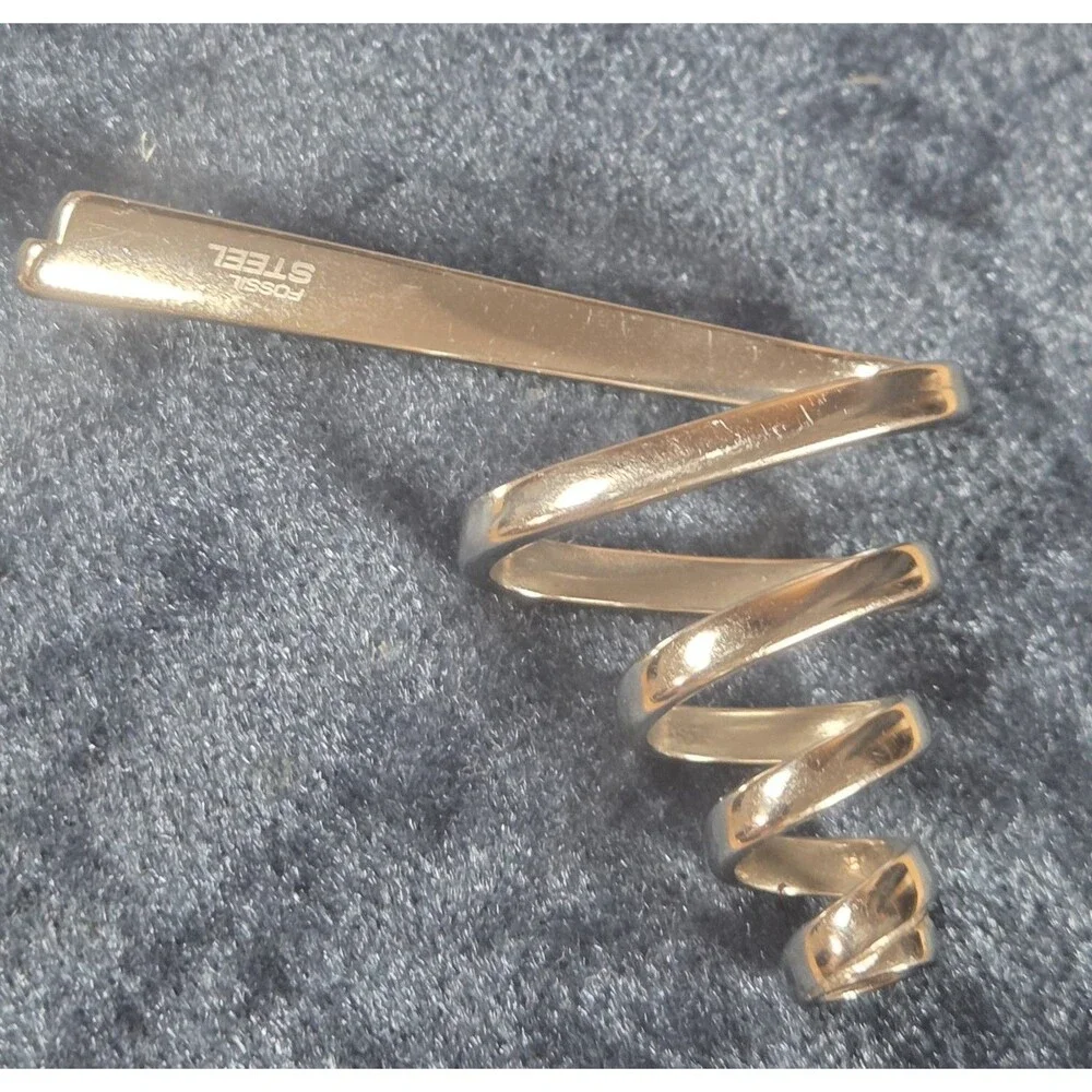 Vintage Fossil Steel Spiral Tie Clip - Stainless Steel Industrial Tie Bar